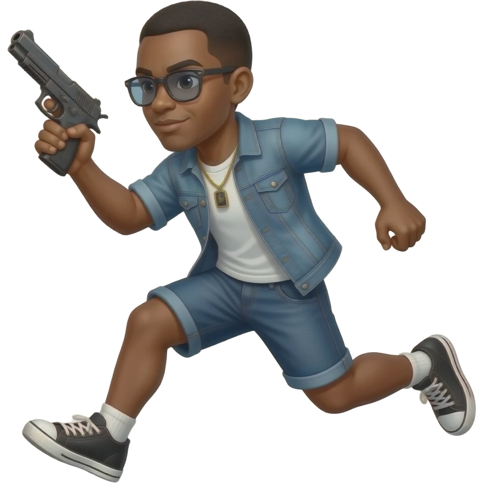 Black man running with gun in one hand emoji