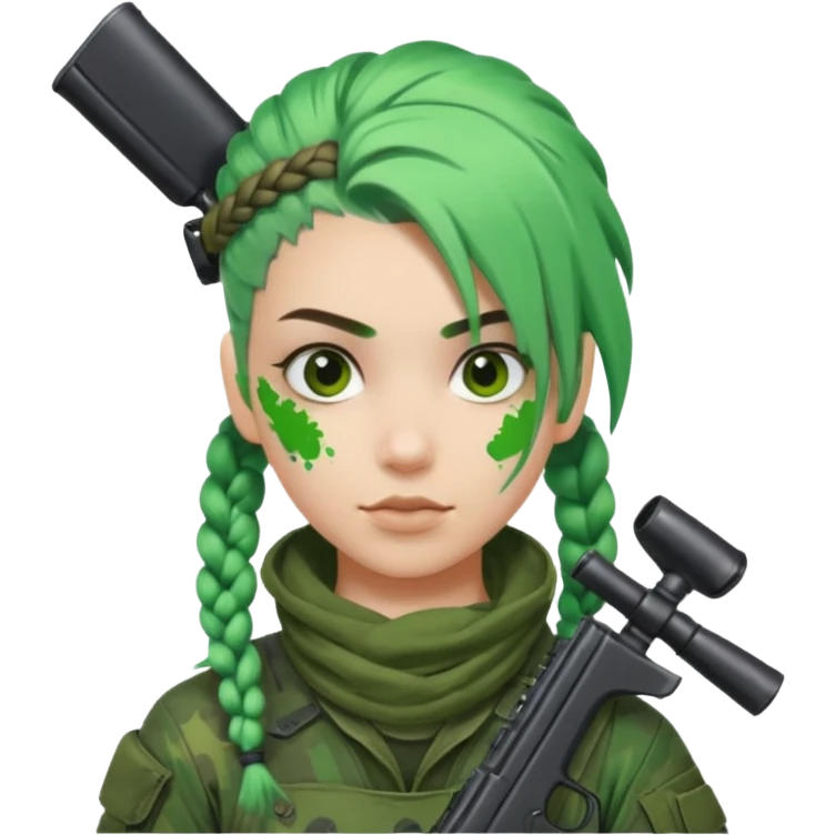 paintball player with geared face boy braided green hair emoji