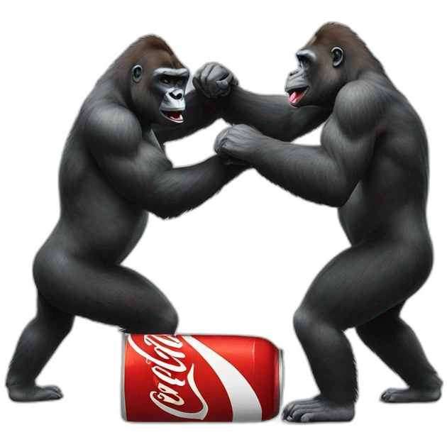 Gorilla fighting over coca cola emoji