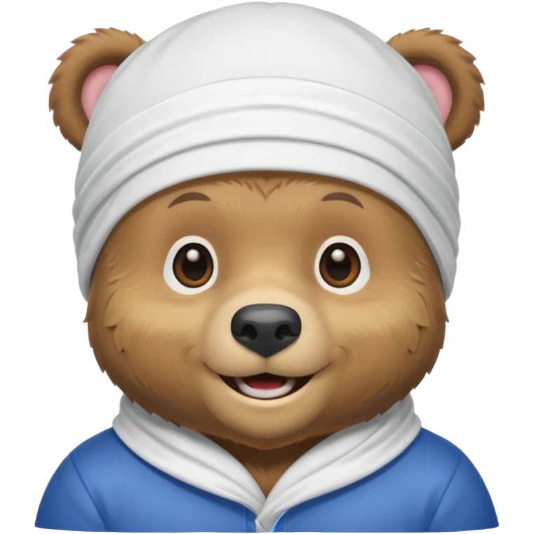 cute Russian grizzly bear wearing a white durag, with a smile emoji