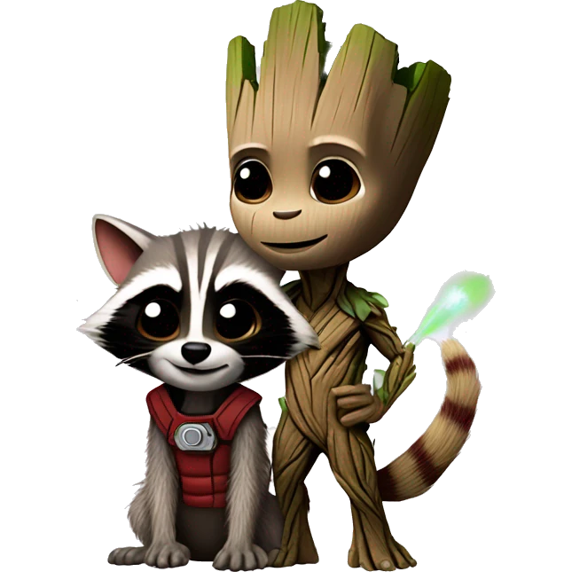 baby groot and rocket racoon emoji