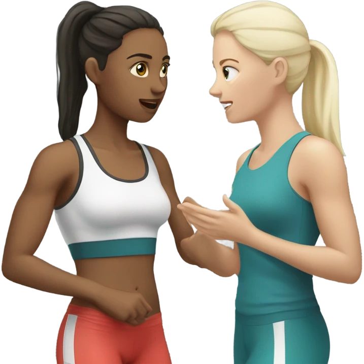 2 white skin woman in sportswear talking to eachother emoji