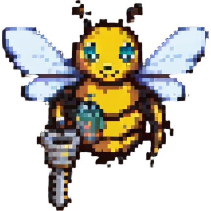 bee carrying a small tool, pixel art emoji