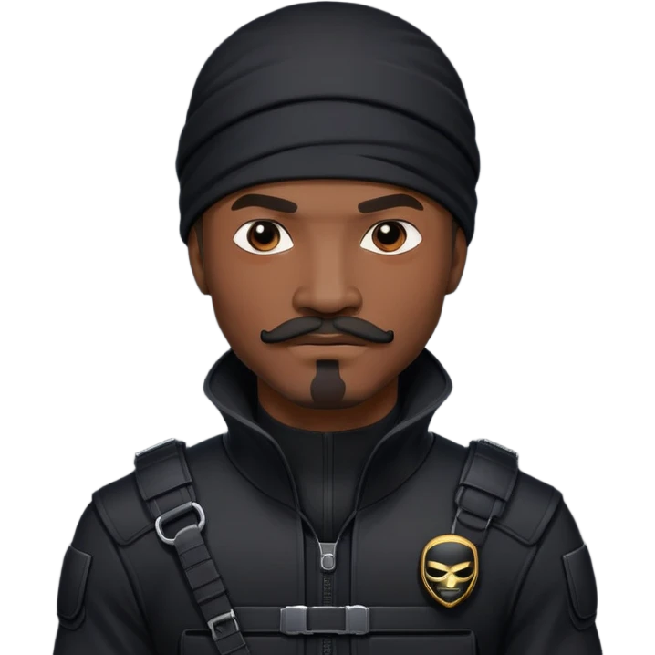 african-american mustache mercenary black ninja hacker terminal command center emoji