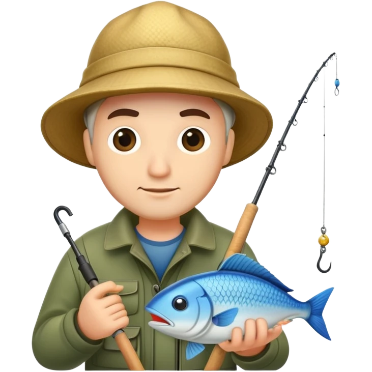 Рыбак с удочкой и рыбой на крючке emoji