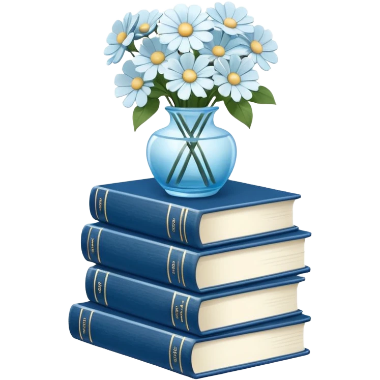 Blue books and white flowers AESTHETIC emoji