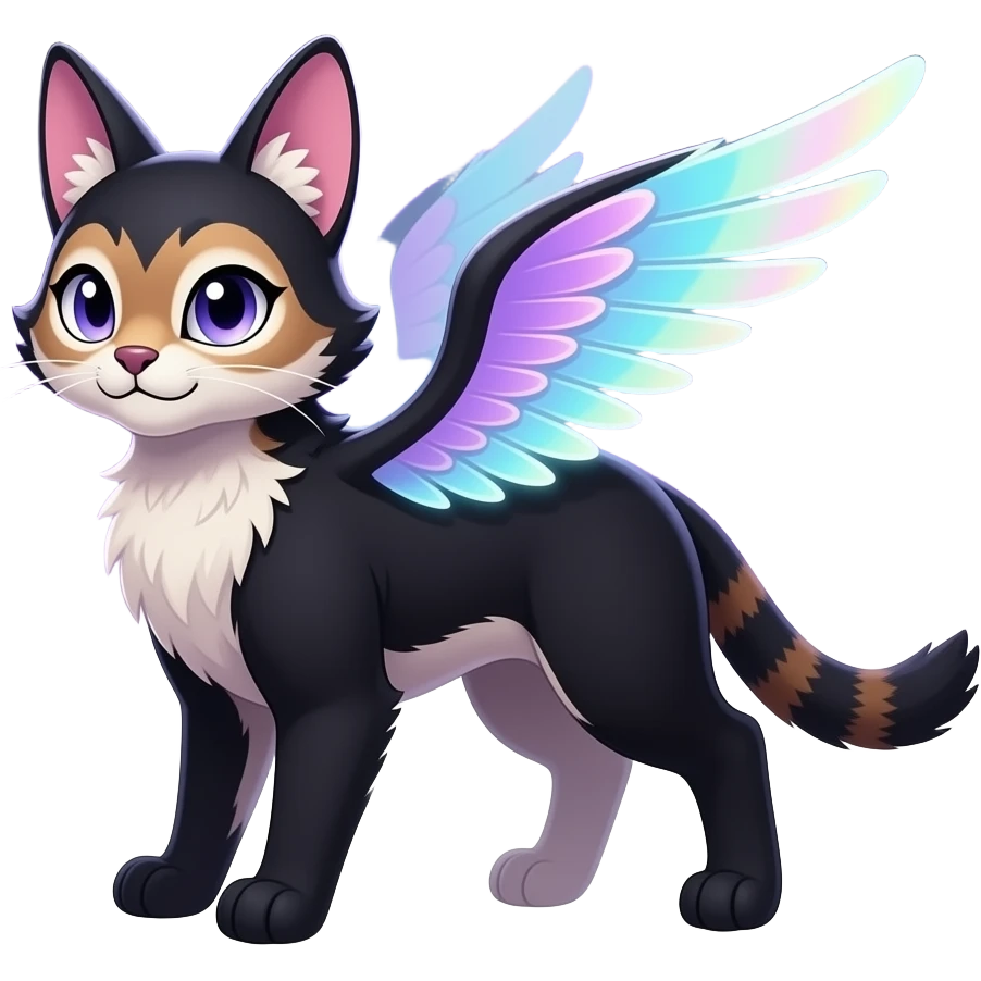 Colorful black-violet-indigo-purple-gradients nebulae nebula starry galactical shiny white-stars-spotted glorious iridescent divine exotic cute cool beautiful realistic Meloetta-caracal-civet-bunny-oncilla-animal-Fakémon-hybrid-fursona (full body) emoji