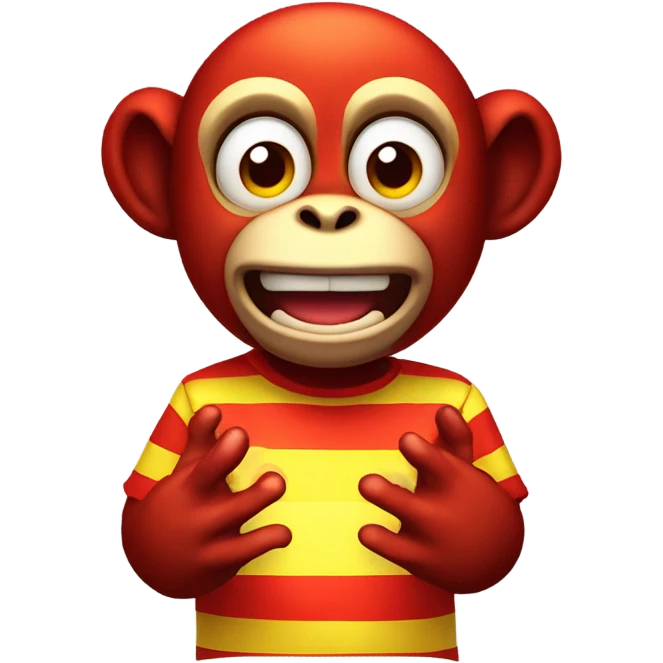 Evil red glowing eyed Monkey clapping symbols wearing a yellow and red stripped shirt  emoji