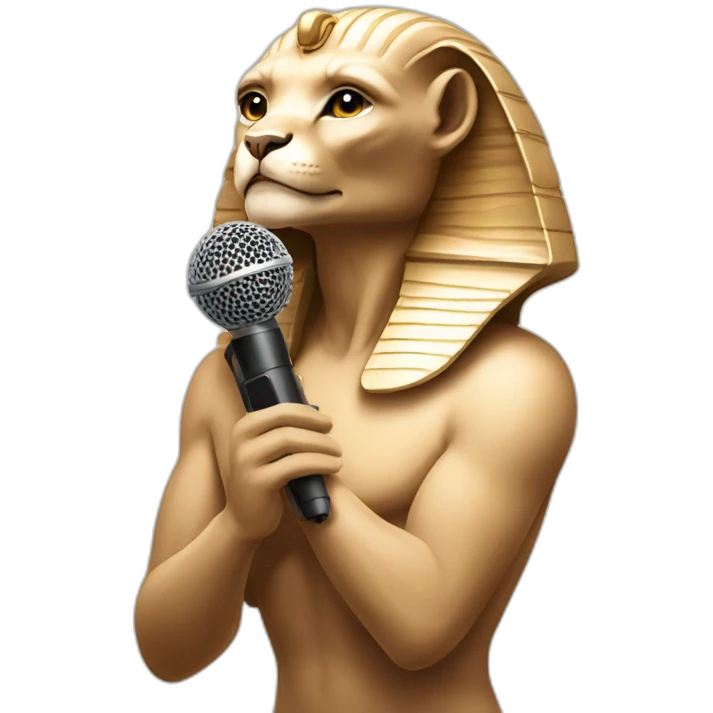 Sphinx singing with microphone emoji
