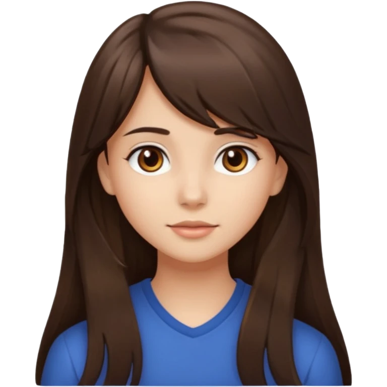 Girl with long brunette hair side bangs and neutral skin tone, brown eys  emoji