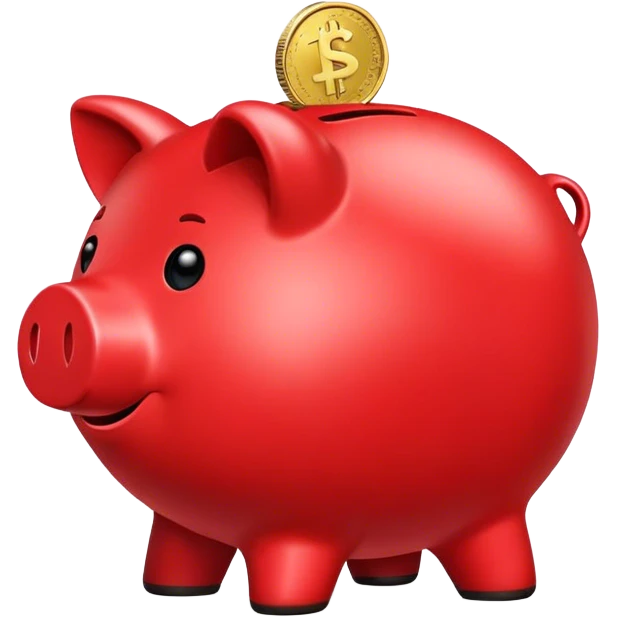 smiling red piggybank. 'KR' on the coin. emoji