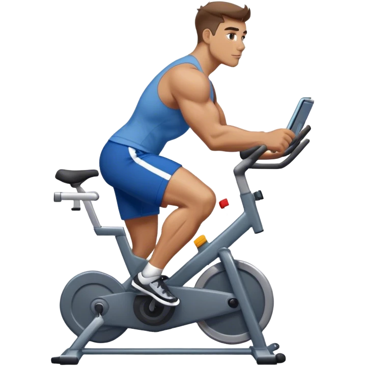 buff guy blue shorts grey stationary bike emoji