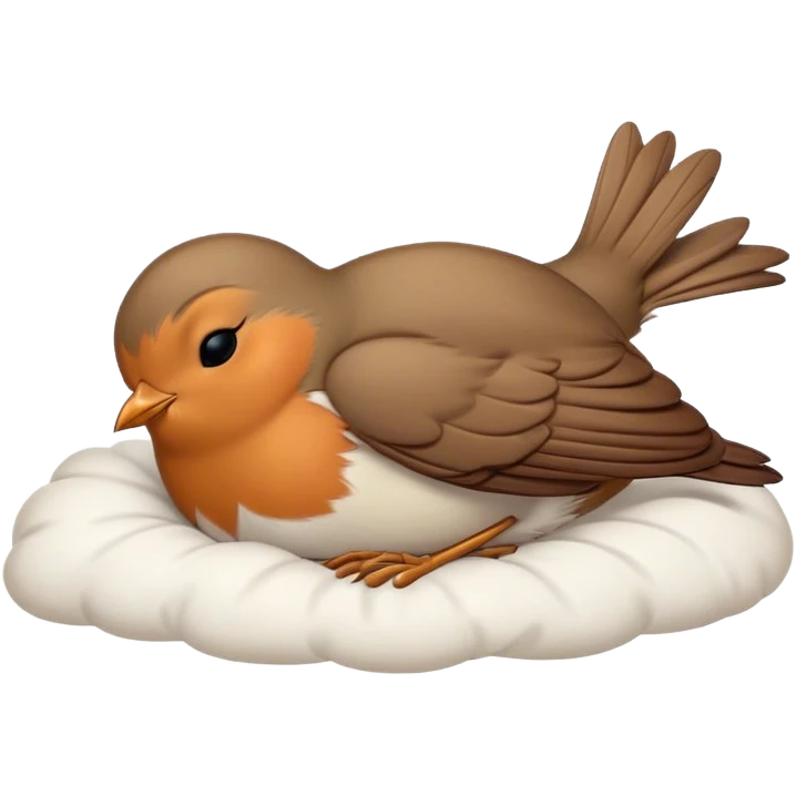 Meme-Worthy Cute Sleeping Robin Portrait Emoji, Head resting peacefully with a contented smile, showcasing a delicate, softly feathered body and eyes gently closed in serene slumber, Simplified yet adorably endearing features, highly detailed, glowing with a soft, drowsy light, high shine, relaxed and utterly lovable, stylized with an air of playful laziness, soft glowing outline, capturing the essence of a sleeping robin that feels destined to become the next viral icon of adorable rest! emoji