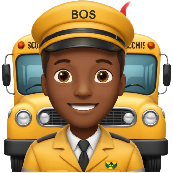 a school bus with a jamaican man saying bomboclat ("BOMBOCLAT' in speech bubble) emoji