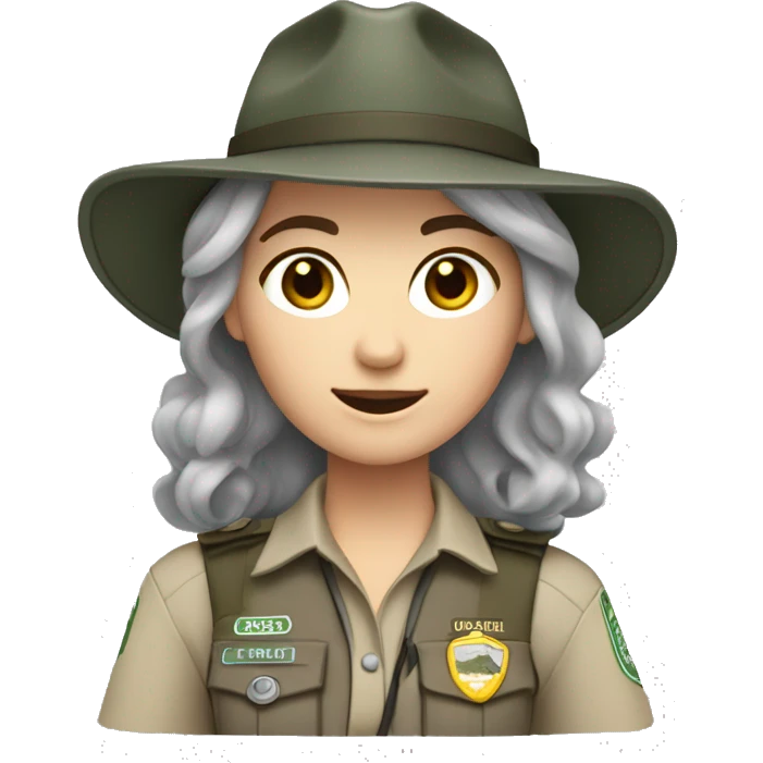 park ranger white girl dark gray hair including arms emoji