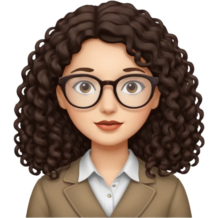 lady with glasses, long dark brown curly hair, neutral expression emoji