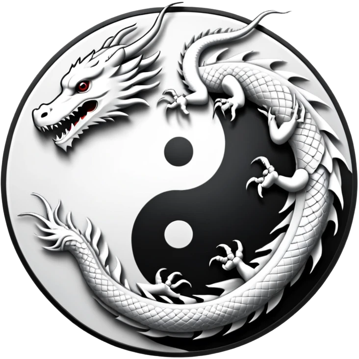 An icon symbolizing Eastern martial arts in the style of an emblem, featuring a black-and-white Yin-Yang symbol and a dragon at the center, surrounded by elements like a dojo. Transparent background highlights balance and power. emoji