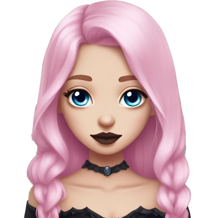 Cute spooky brown lips CUTE pink pale vampire teeth pretty pink eyebrows vampire goth princess elf ears blue eyes pink hair emoji