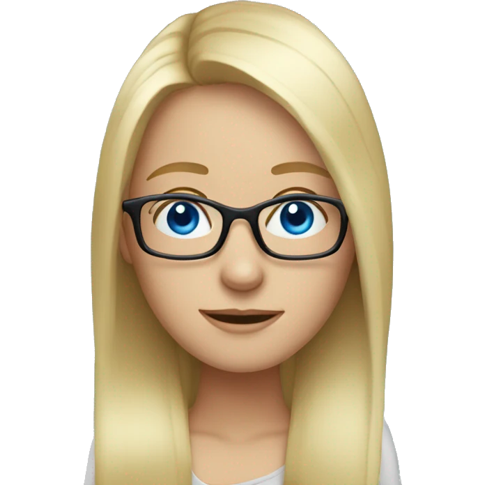 Long blonde hair girl with glasses blue eyes behind laptop emoji