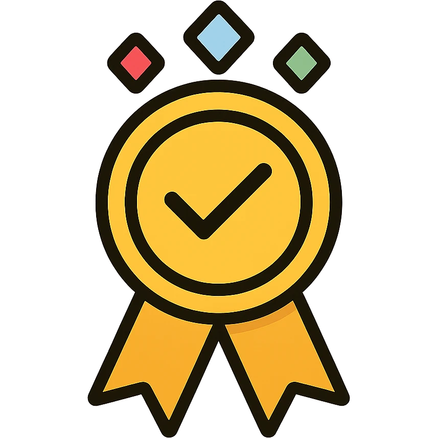 vector icon of a gold seal of trust award with colorful gems, elegant and minimalist flat design, isolated on white, award badge style, 2D flat vector, trending icon look, soft shadows, no text, commercial use emoji
