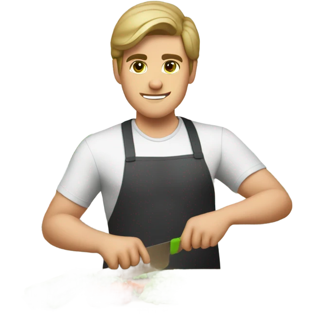 attractive young man whitebrunette young man using a chopping vegetables emoji