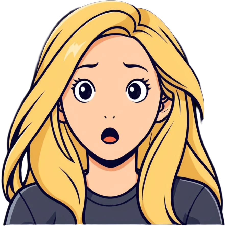 woman with long blonde hair, surprised expression, looking to the side, sticker style emoji