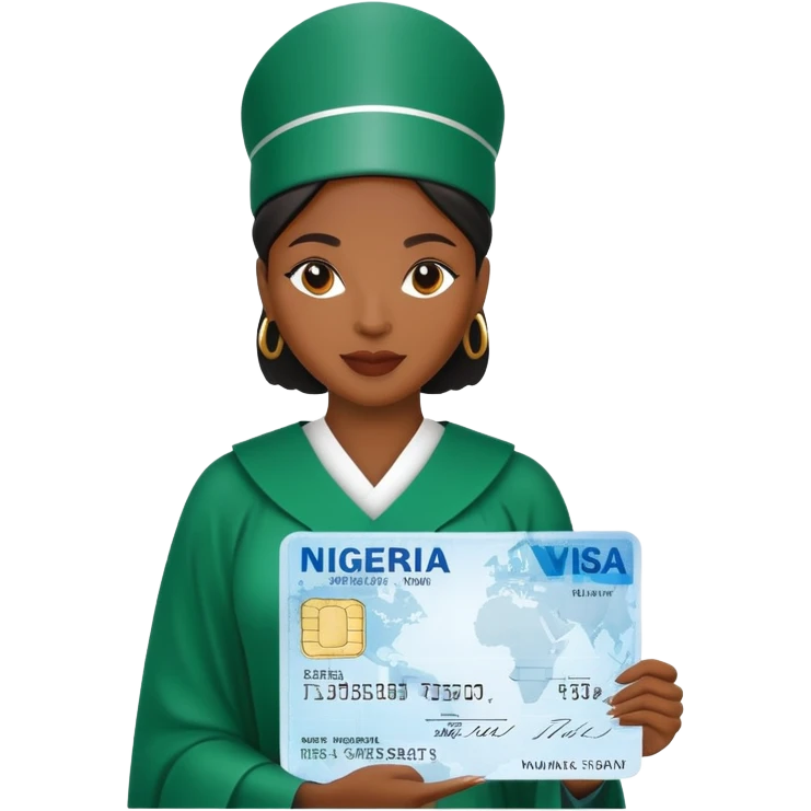 Nigeria, travel visa, with black woman photo on it. emoji
