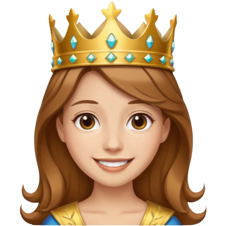 Kumral kahverengi saçlı bir kadın kafasında taç emoji