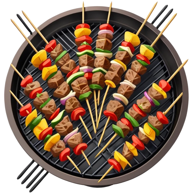 Skewered lamb kebabs with spices on grill, simplified emoji style with bold outlines and bright colors, cartoon style Chinese street food Yangrou Chuan emoji