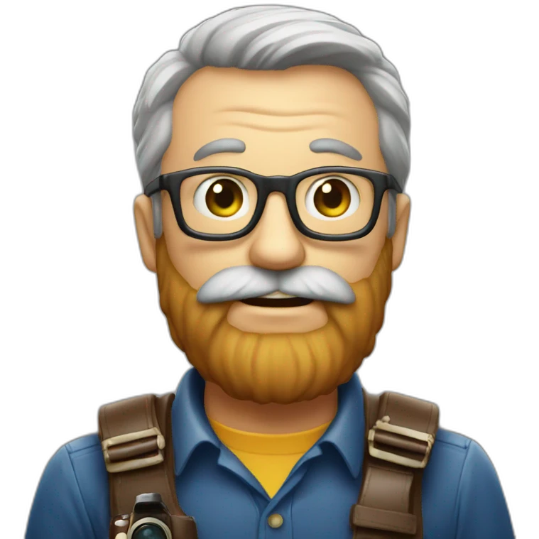 old photographer, beard, camera sony emoji
