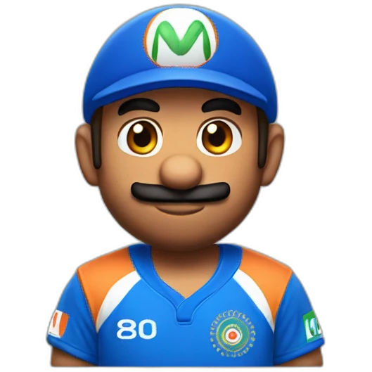 mario wearing blue indian cricket team jersey emoji