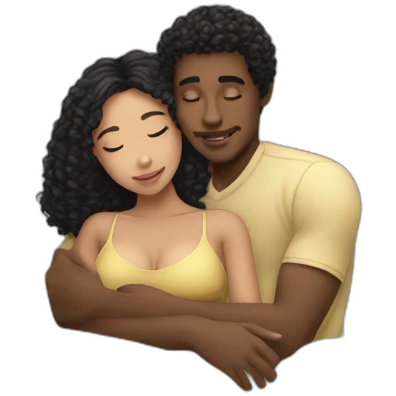 Black man hugging curly lightskin girl emoji
