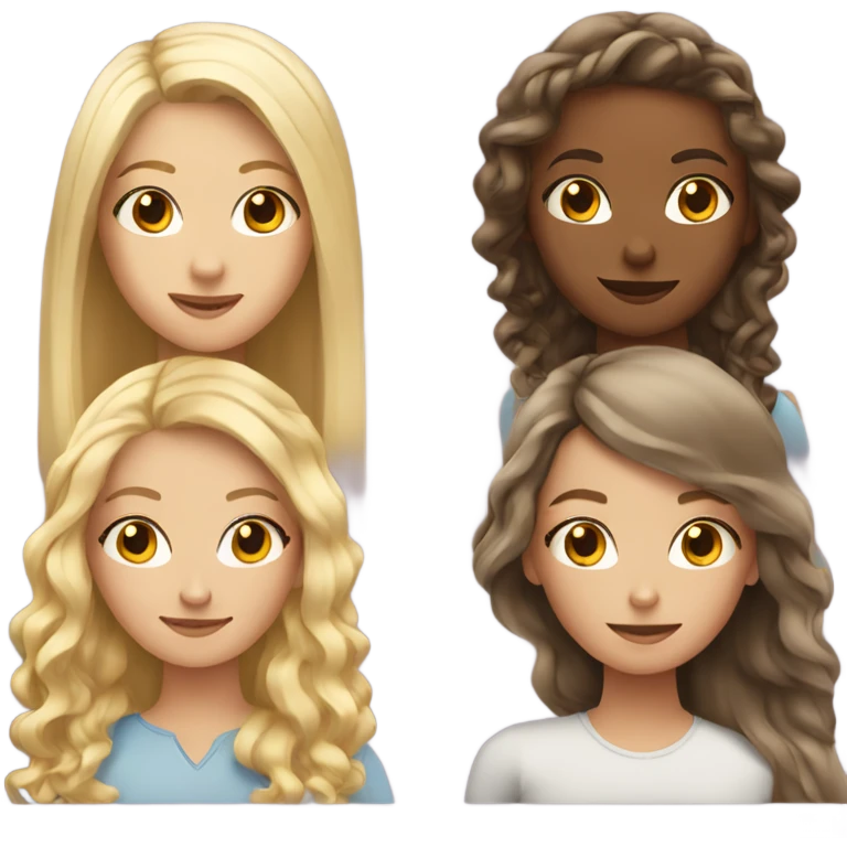 3 girls. One of the girl blonde with curly long hair, one is blonde with long straight hair and one is a brunette with long straight hair emoji