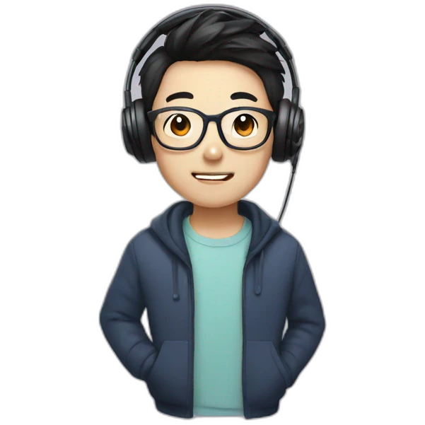 korean boy with a glasses wearing headphone emoji
