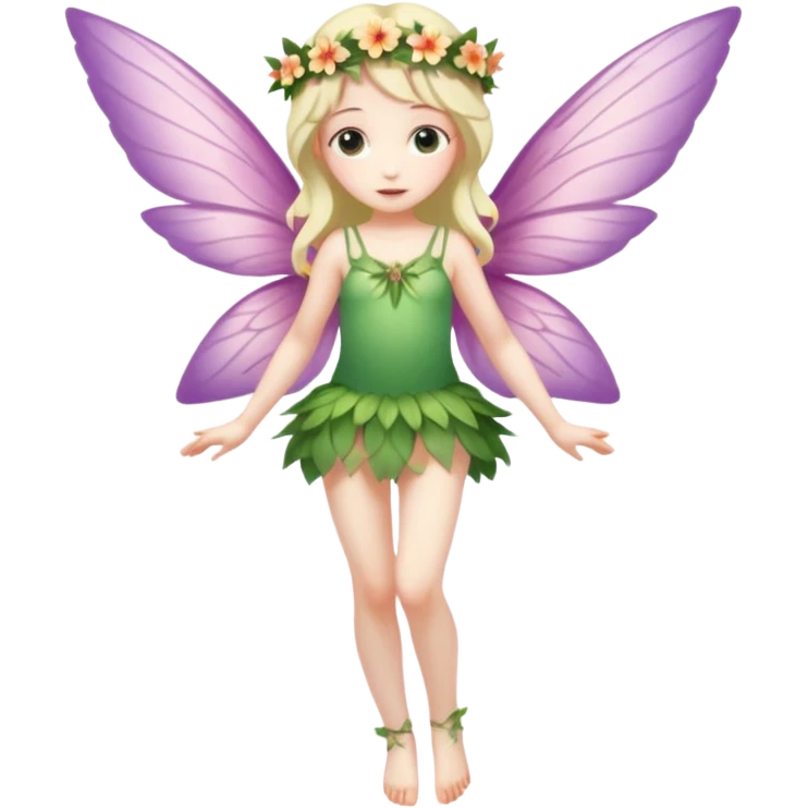 A flower fairy girl, slender in figure, with wings, her entire body slightly tilted, one leg straight, one leg bent, one hand raised, the other lowered. emoji