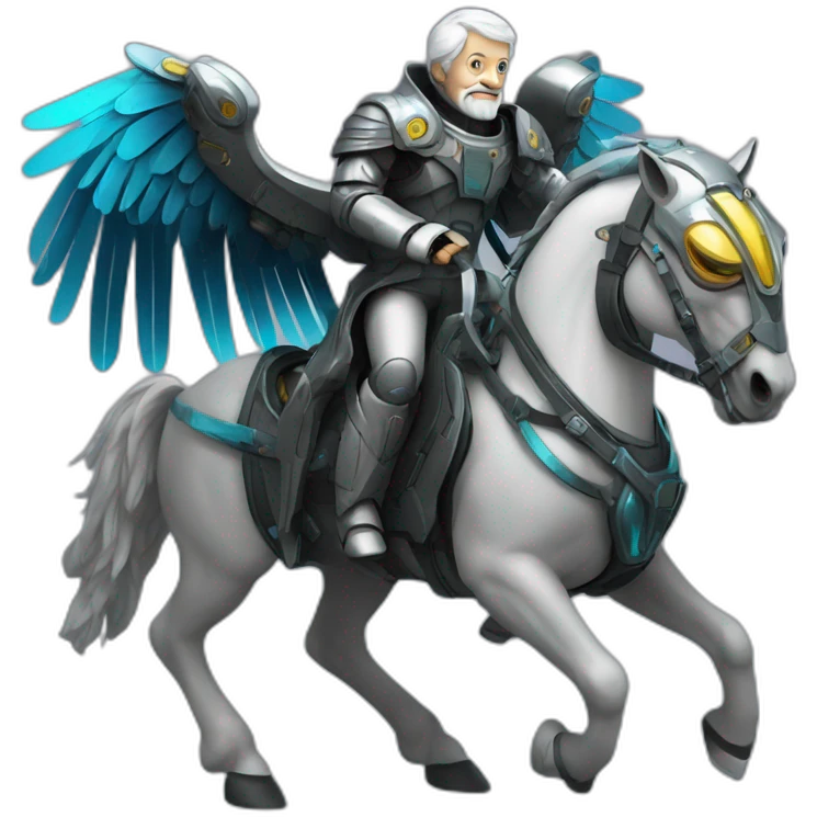 aristotle riding cyberpunk winged mech horse emoji