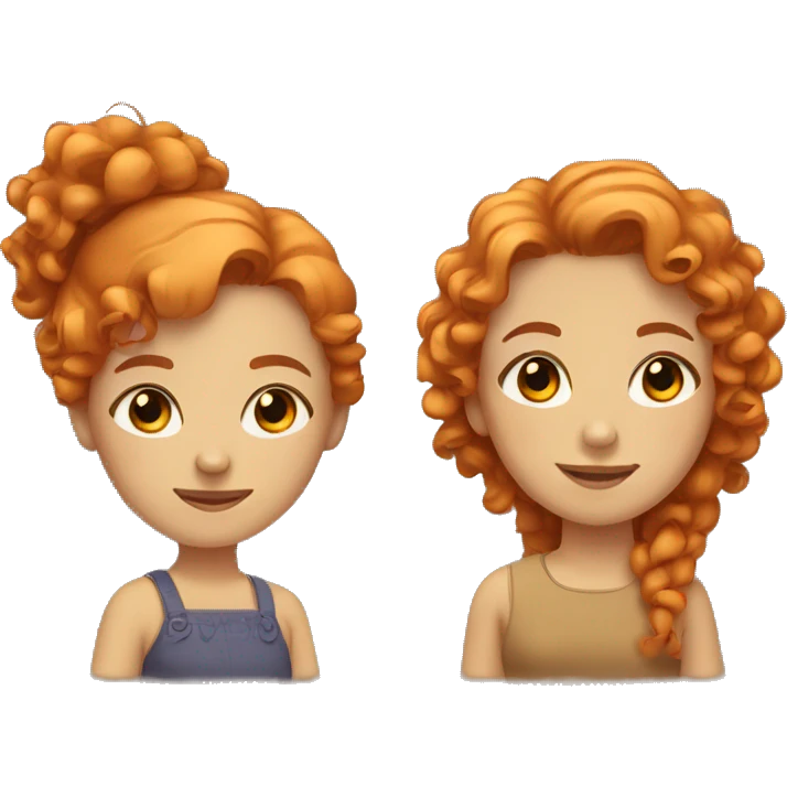 Two sisters, one with straight orange hair and the other with curly brown hair, both with light brown eyes. emoji