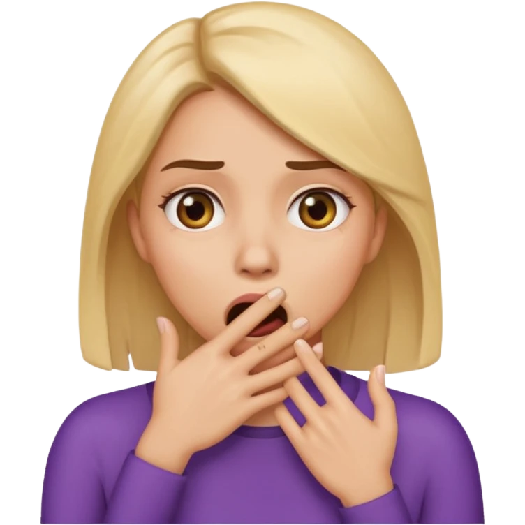 scared woman with her hand on mouth, emoji style, more details, sideways pose, different background emoji