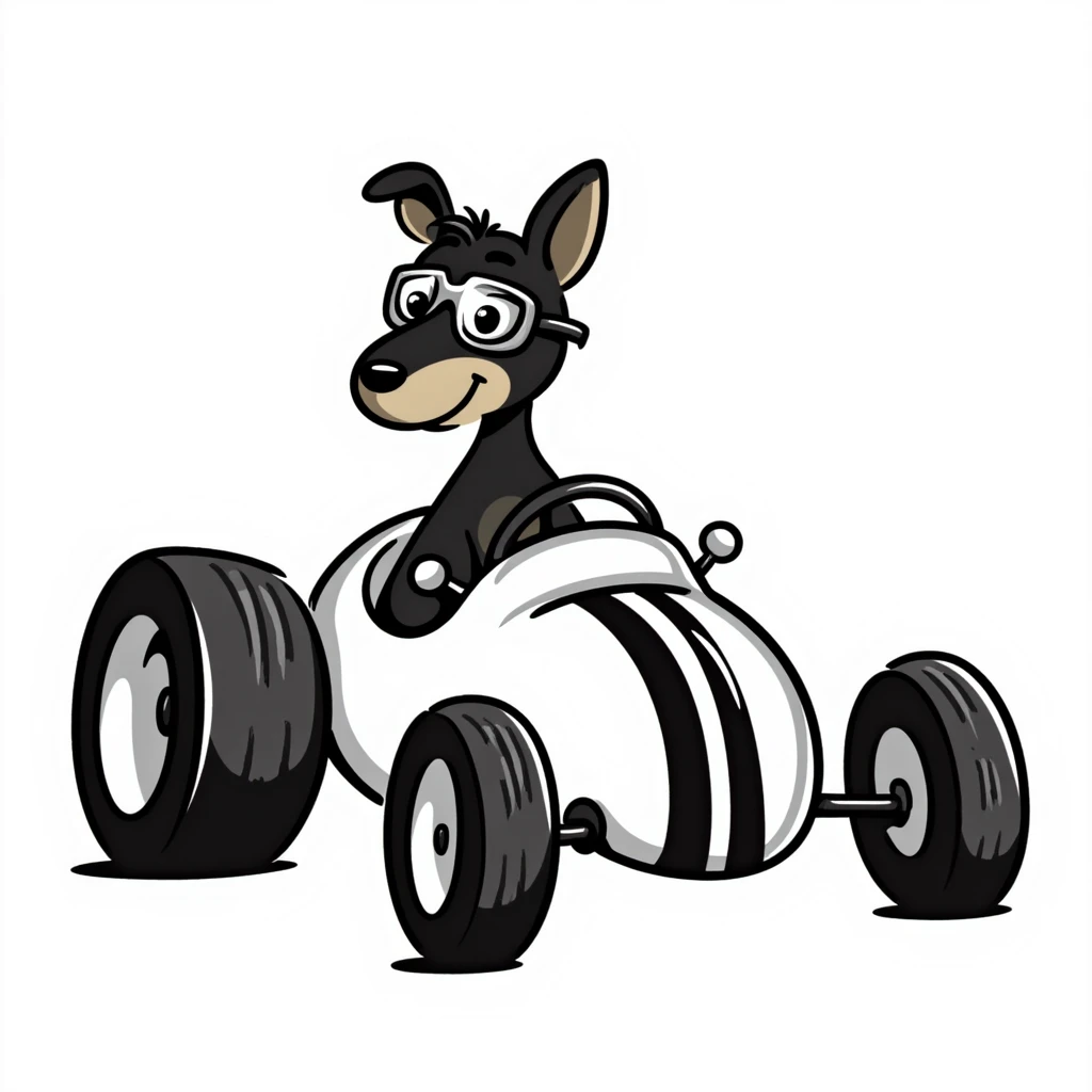 black and tan terrier driving a racecar emoji