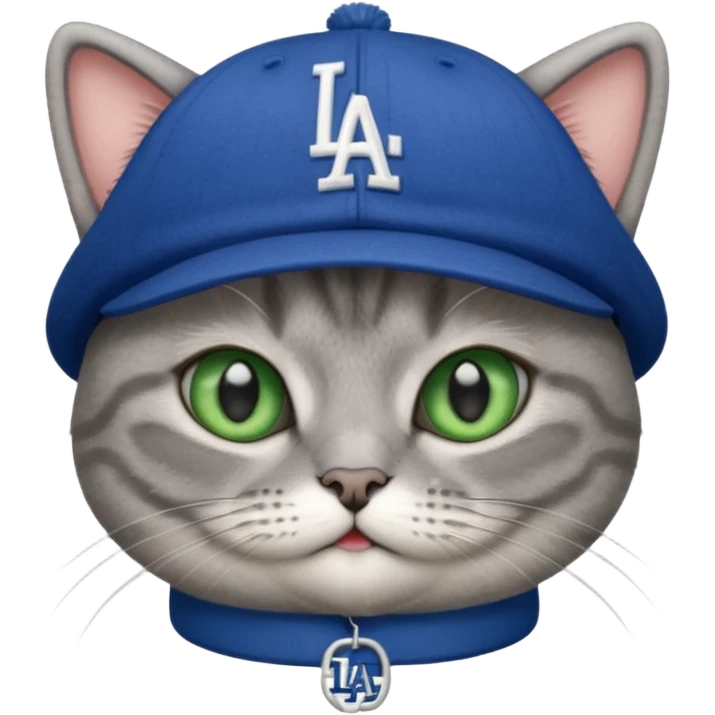 Can you make a gray British short cat wearing a LA dodger hat? emoji