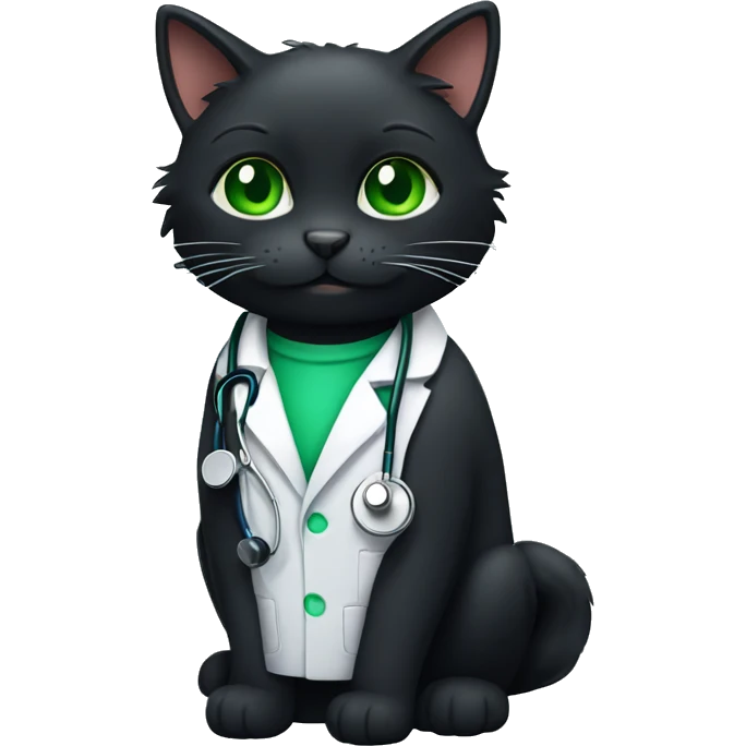 Fluffy black cat doctor with green eyes emoji