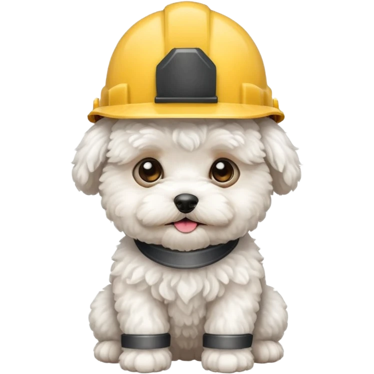 white maltipoo wearing a hard hat emoji