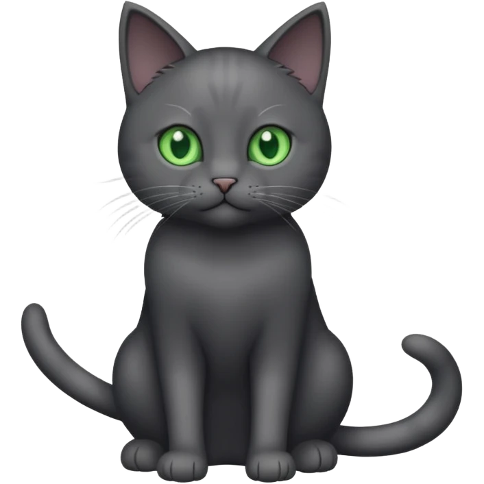 full body gorgeous solid dark grey cat with green eyes, white paws and white whiskers playing emoji