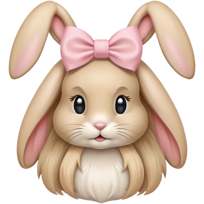 Beige long-haired bunny with a light pink bow on its head emoji