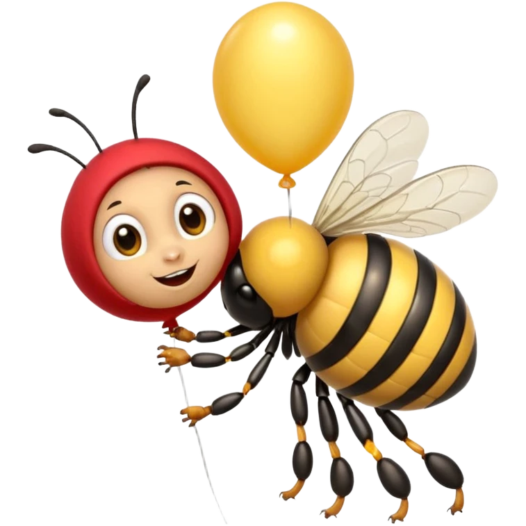 Bees with red Birthday Hat, Excited bee carrying balloon emoji