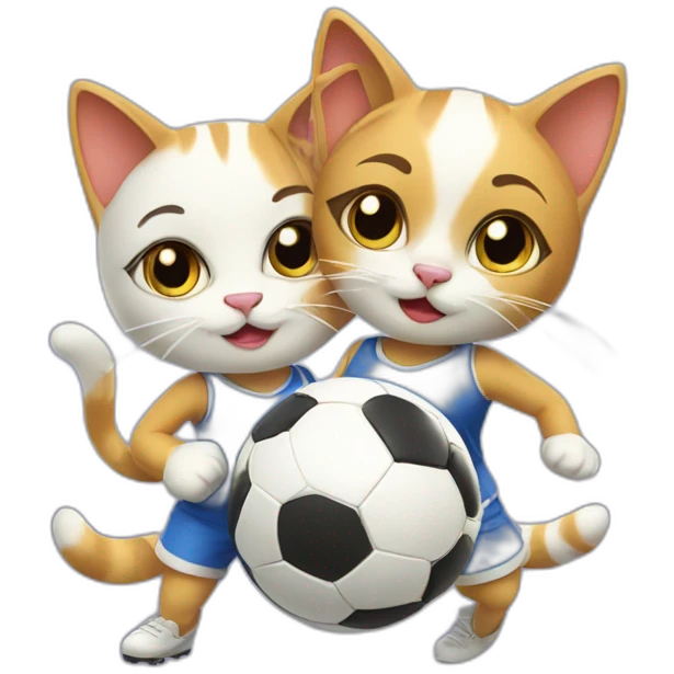 two cool girl cats playing soccer together emoji