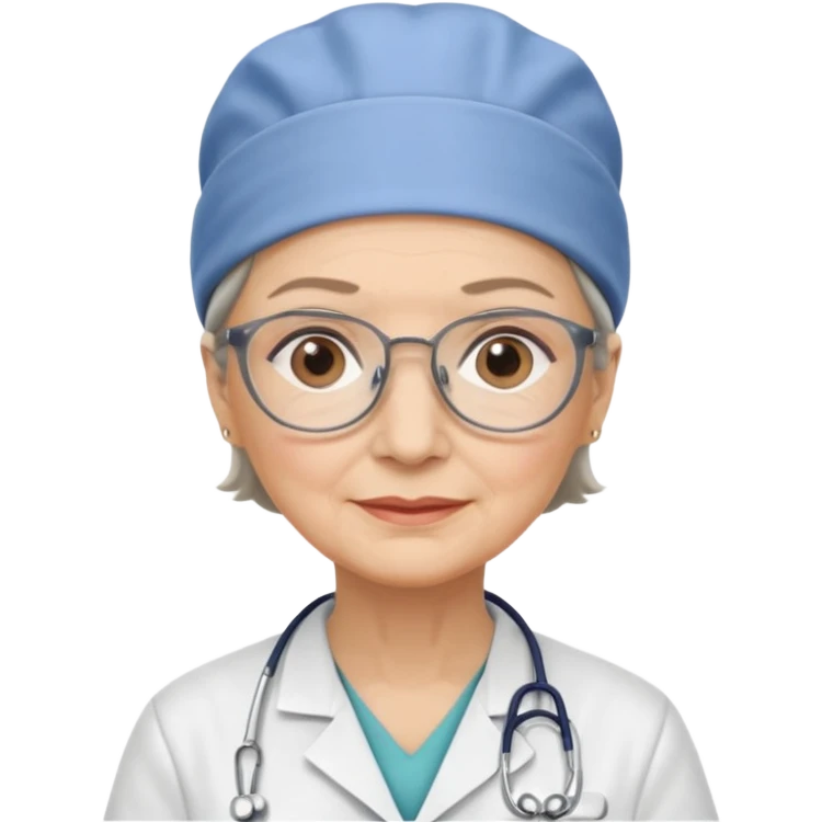 older woman doctor with scrub cap no smile emoji