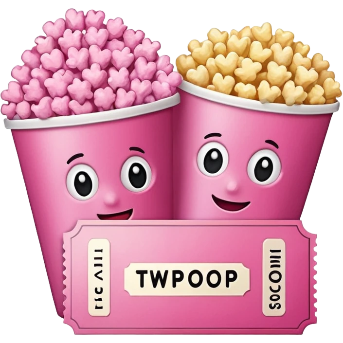 pink popcorn with 2 cinema tickets emoji