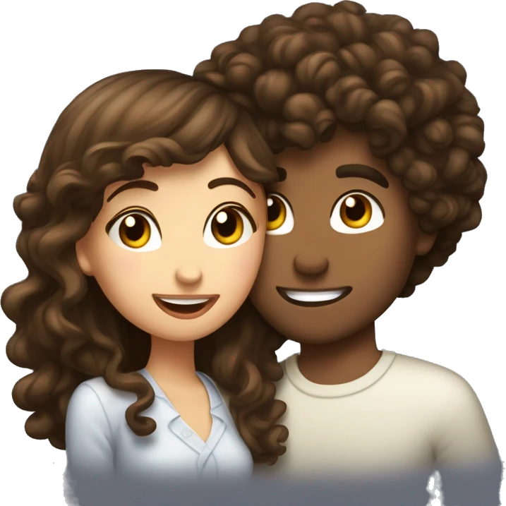 brunette girl kissing curly hair brune guy on the cheek emoji