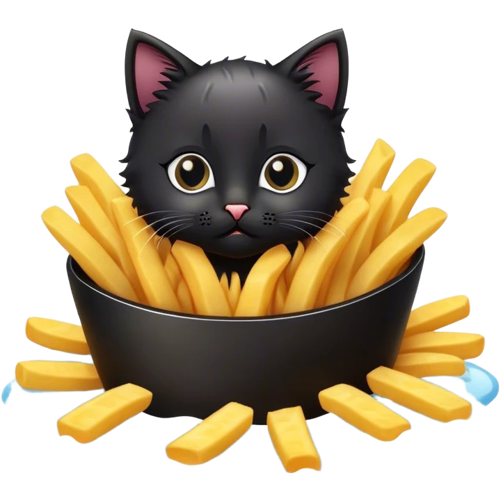Black kitten swimming in French fries  emoji
